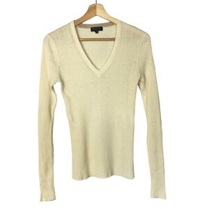 Rag & Bone Ivory White Ribbed Wool Blend V-Neck Sweater‎ M